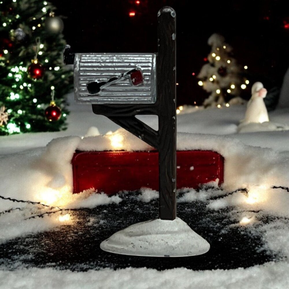 Dept 56 Silver Mail Box on Post, Snow Village Accessory from 1988 (no box)